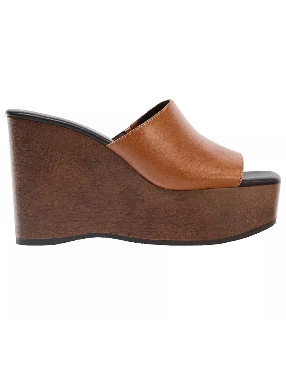 ZARA Cognac Leather Slide Mules with Black Footbed